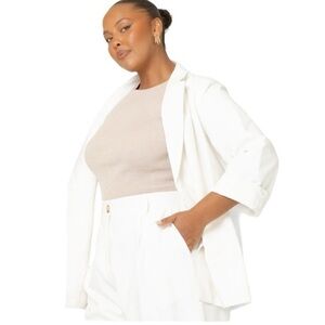 NWT Maggie Barnes White Linen Blend Blazer Size 30W Two Button White Blazer